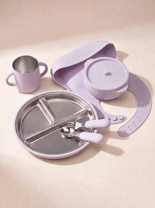 Hugsy™ Silicone & Stainless Steel Kids Feeding Set