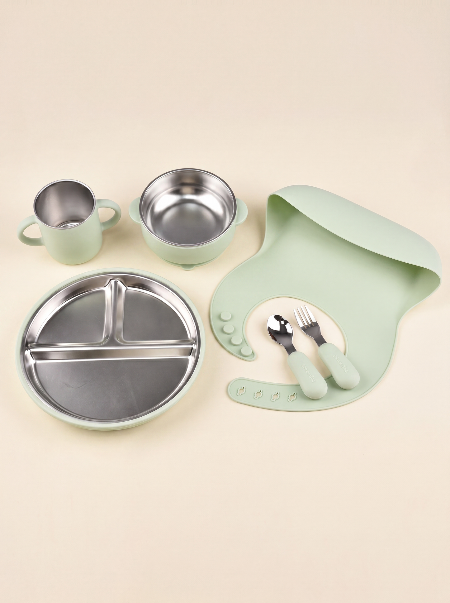 Hugsy™ Silicone & Stainless Steel Kids Feeding Set