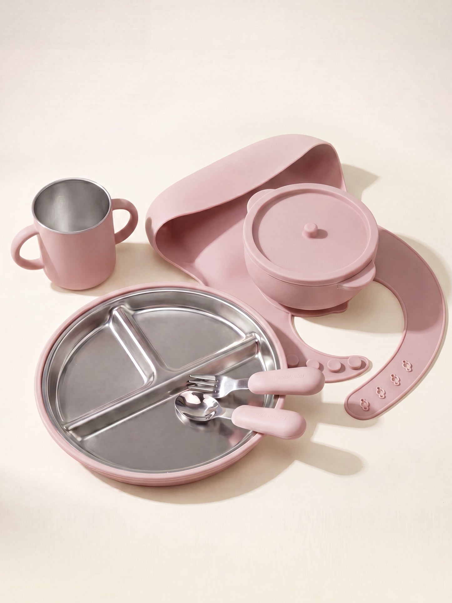 Hugsy™ Silicone & Stainless Steel Kids Feeding Set