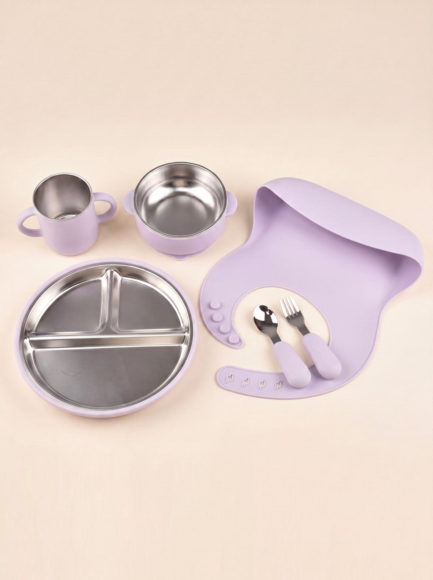 Hugsy™ Silicone & Stainless Steel Kids Feeding Set