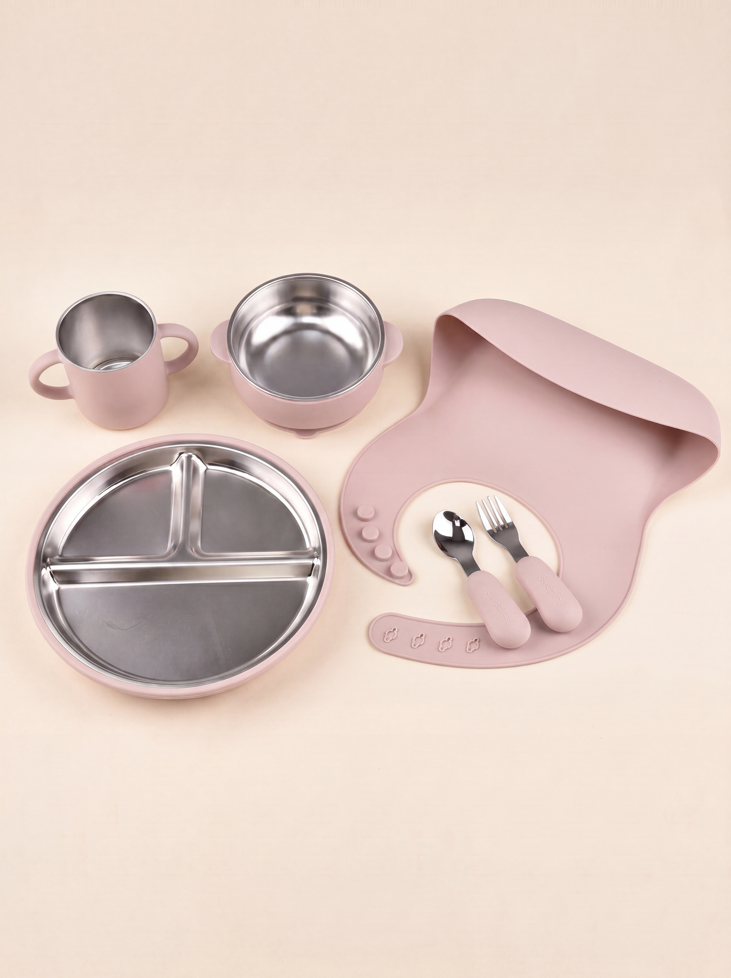 Hugsy™ Silicone & Stainless Steel Kids Feeding Set